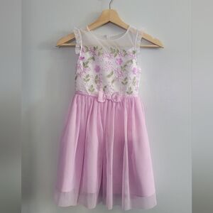 GIRLS Pink Floral Embroidered Tulle Party Dress